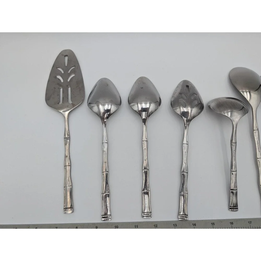 Bamboo‎ Stainless Flatware Serving  Utensil Lot Korea